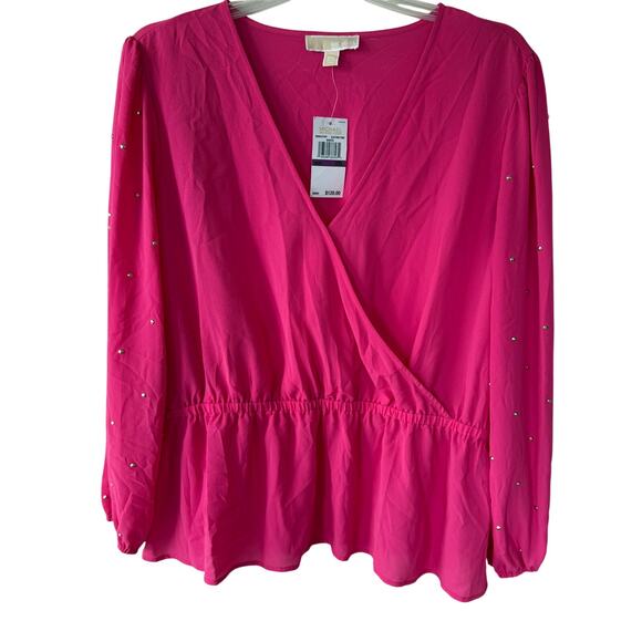 Michael Kors Electric Pink Size 2X Crossover elastic waist top size XXL - Picture 1 of 10